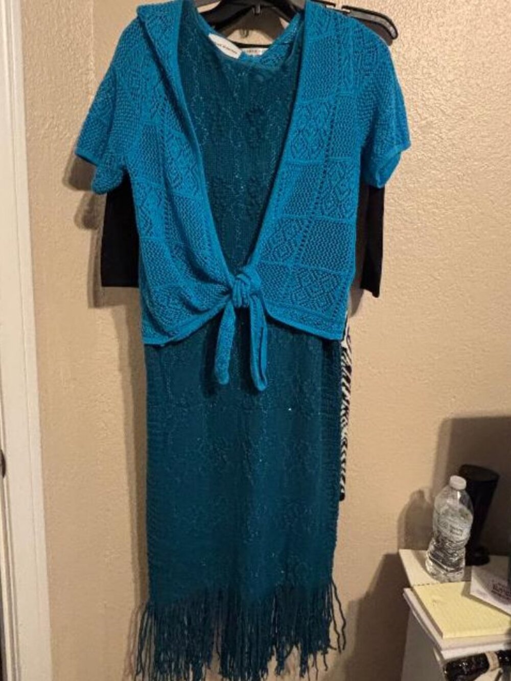 Pretty Angel Turquois Dress Size OS NWT Side Split Tassel Hem w Cropped Cardigan